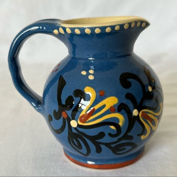 Vintage Ceramic Creamer Blue Handmade Hand Painted - Picture 4 of 9